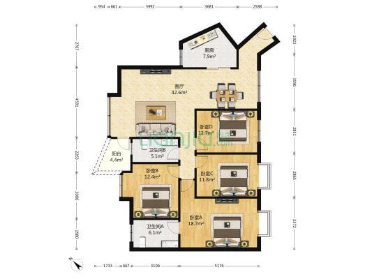 安顺星苑 4室1厅2卫 160平方