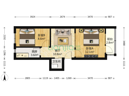 樱花东街 2室1厅1卫 53平方
