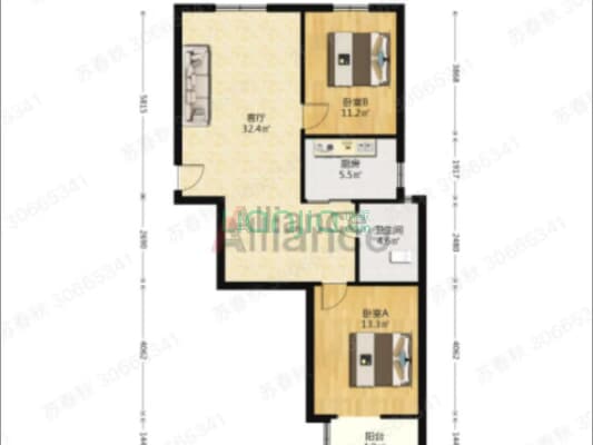 云景城 2室2厅 南 北-户型图