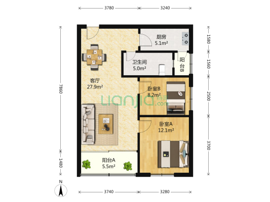 海尚逸苑(东区) 2室1厅1卫 76平方