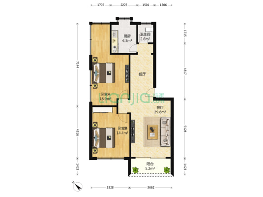 华城花园 2室1厅1卫 100平方