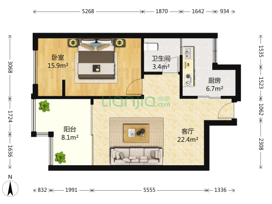 融汇国际温泉城 1室1厅1卫 68平方