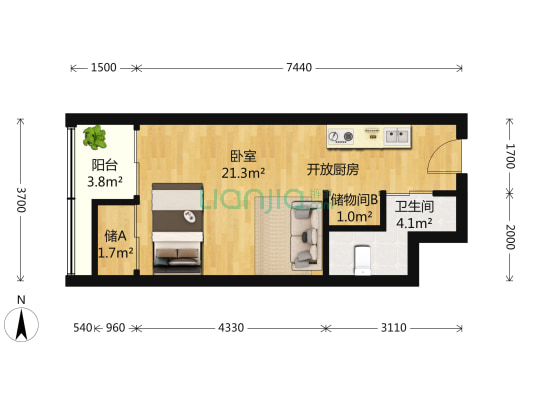 旭辉浦江国际广场(酒店式公寓) 1室0厅1卫 45平方
