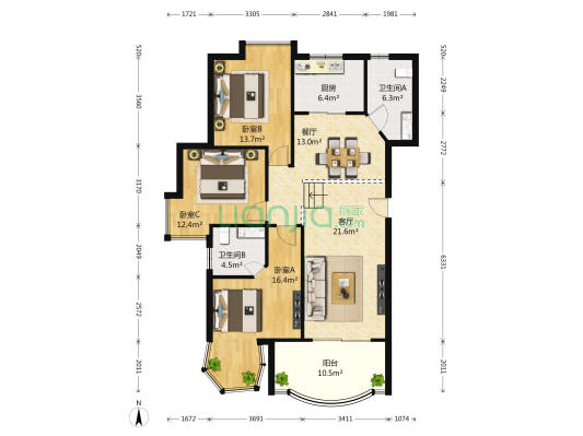 剑桥铭邸 3室2厅2卫 140平方