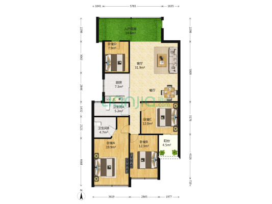 玉成豪园 4室1厅2卫 133平方