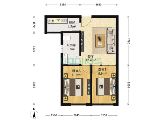东方一品城 2室1厅1卫 68平方