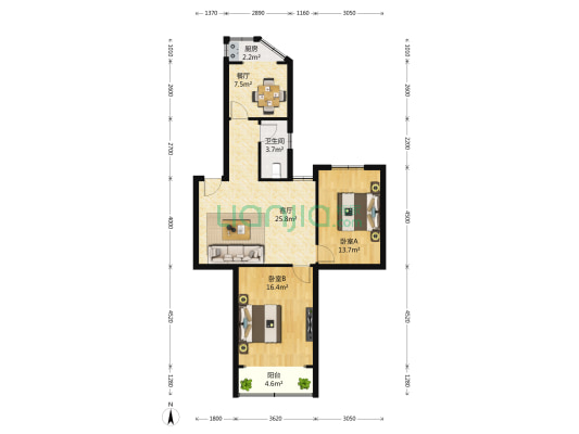 舒兰公寓 2室2厅1卫 95平方