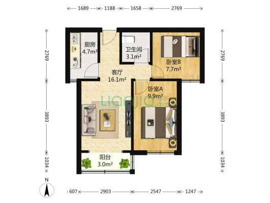 顶秀欣园 2室1厅1卫 68平方