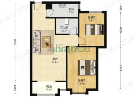 一线河景美宅，标注现房，即买即住-户型图