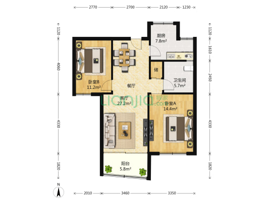 金源大厦  2室2厅1卫 104平方