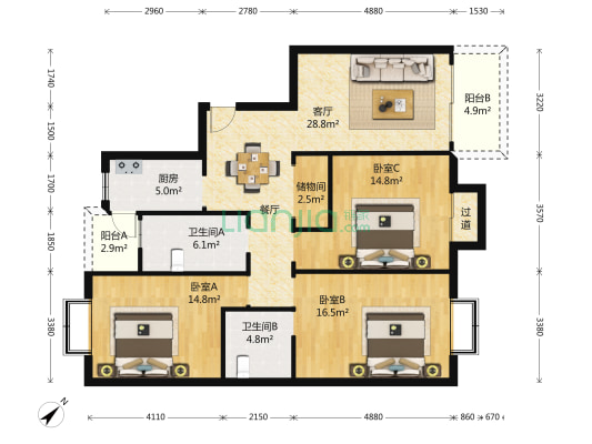 立雪苑小区 3室1厅2卫 138平方