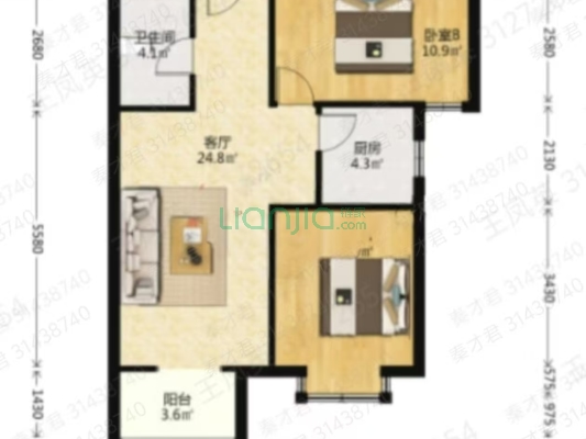 水榭春天 2室1厅 南-户型图