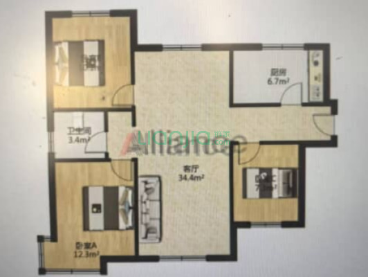 急售三利C区小三居，三阳开泰户型，价格美丽-户型图