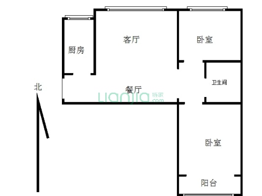 房子是南北通透大两居室，全明户型，采光视线好。-户型图