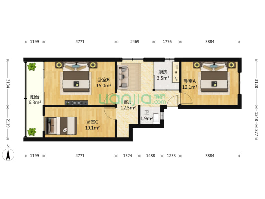 三茅宫 3室1厅1卫 75平方