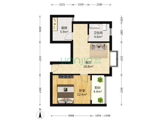 源枫景苑 1室1厅1卫 60平方