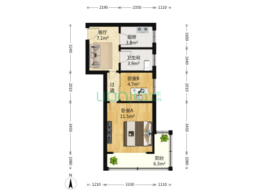 白玉新村 1室1厅1卫 43平方
