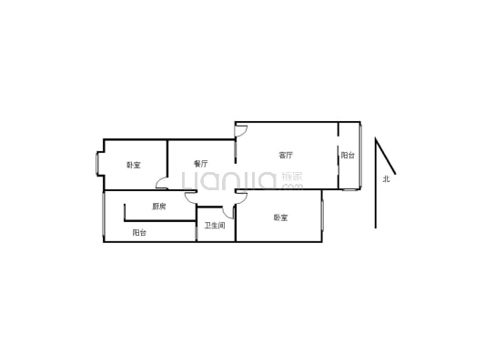 城北富康苑 两室两厅 有小区物管 楼层好 适合居住-户型图