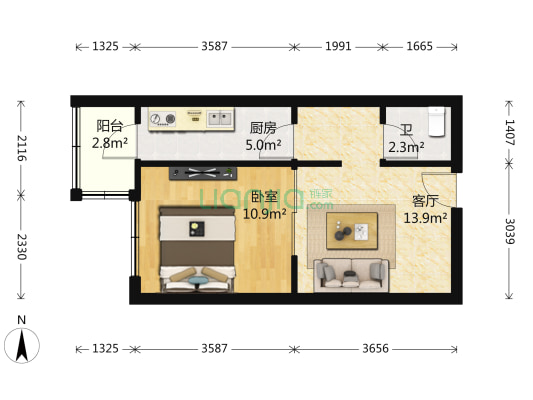 庆有西里 1室1厅1卫 45平方