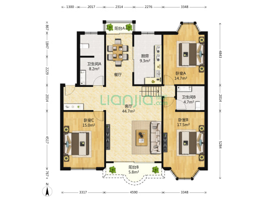 安宁欧洲花园 3室1厅2卫 126平方