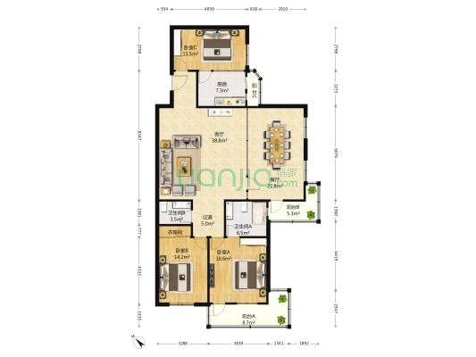上龙西里 3室2厅2卫 185平方