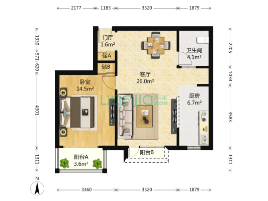 国风北京 1室1厅1卫 80平方