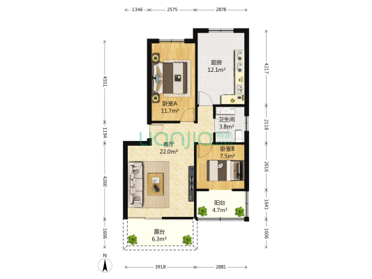 绿色家园小区 2室1厅1卫 70平方