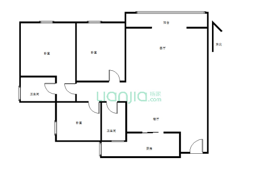标准大三房，住家精装修，证满二随时过户-户型图