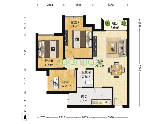 协信城立方一期 3室1厅1卫 84平方