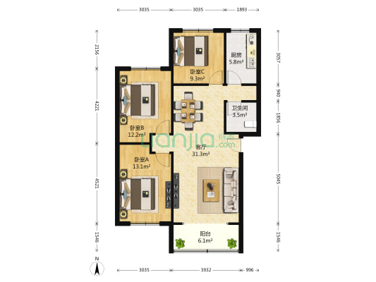 玉洁东街4号 3室1厅1卫 95平方