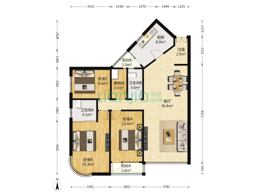 楼盘回收站 3室1厅2卫 131平方