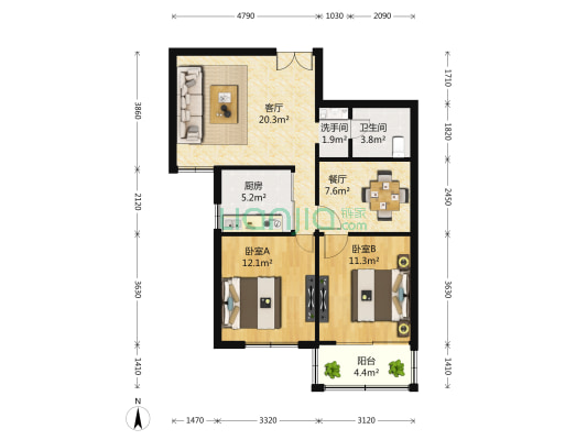 沧海苑 2室2厅1卫 94平方