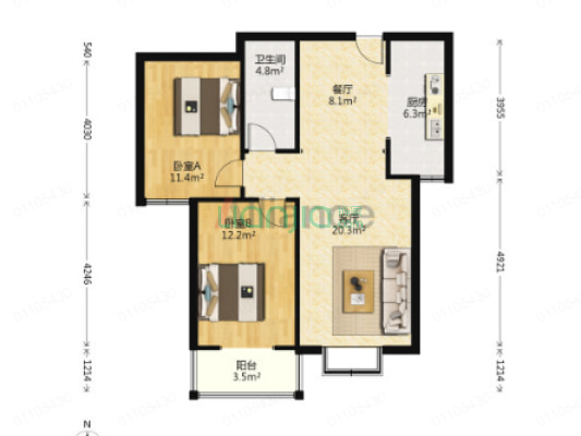 水岸花城全南两居，户型方正，简单装修-户型图