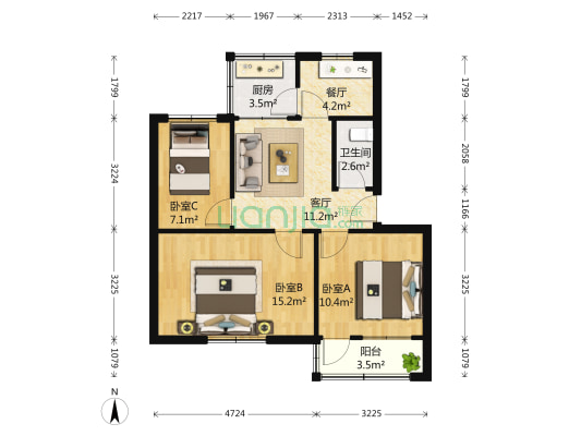 毓秀家园 3室2厅1卫 75平方