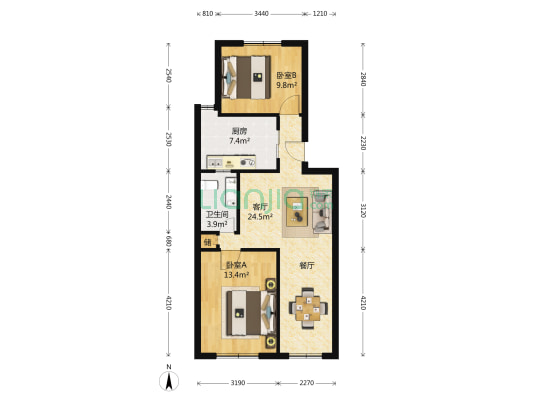 东湖小区 2室2厅1卫 72平方