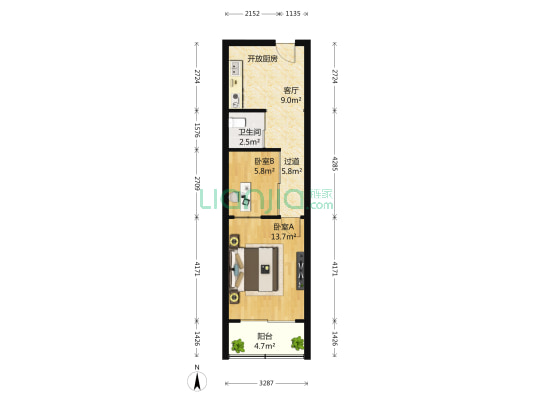 中山北路200号-2 2室1厅1卫 50平方