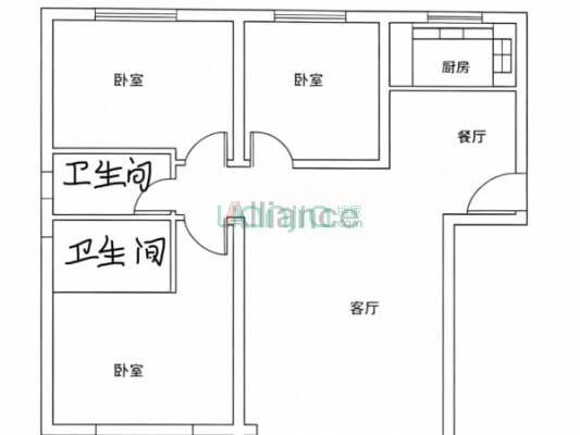 涿州孔雀城悦澜湾 3室2厅 南 北-户型图