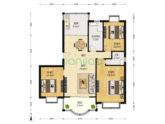 世华佳苑 3室2厅2卫 130平方