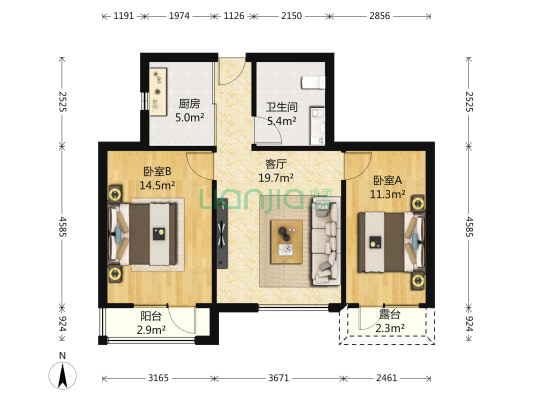 万科魅力之城 2室1厅1卫 85平方