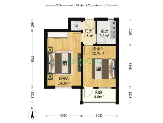 交校路6 2室0厅1卫 50平方