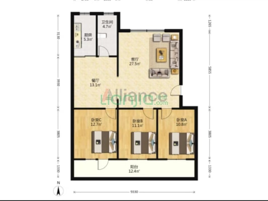 物资局小区 范阳路 南北通透 三居 中间楼层-户型图