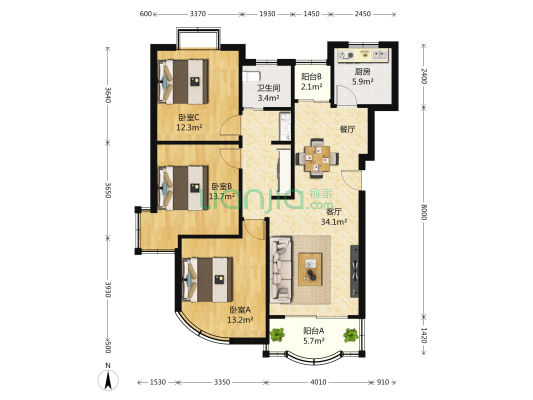 久华佳苑 3室2厅1卫 120平方