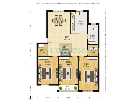月秀花园 4室1厅1卫 132平方