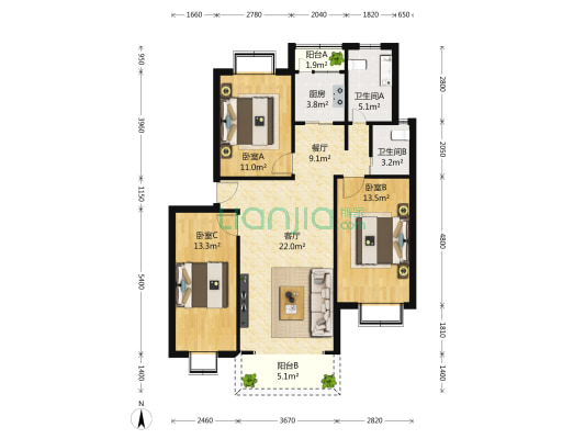 金居苑 3室2厅2卫 135平方