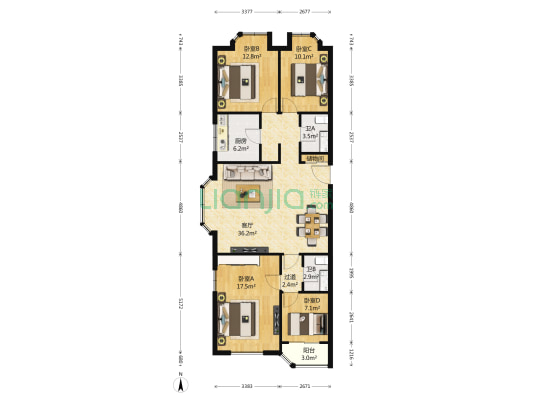 蓝星公寓 4室1厅2卫 131平方