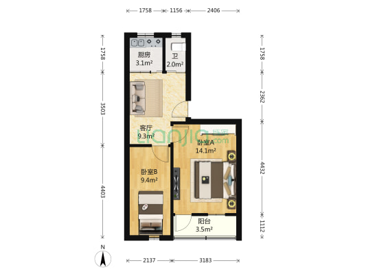 晏公庙52号 2室1厅1卫 53平方