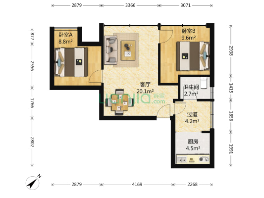 龙城国际商住楼 2室1厅1卫 67平方