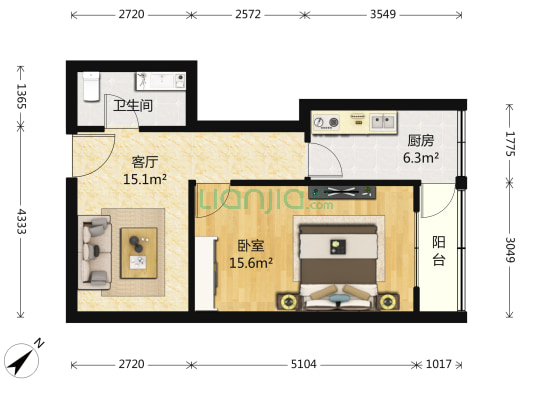 贵贤里 1室1厅1卫 57平方