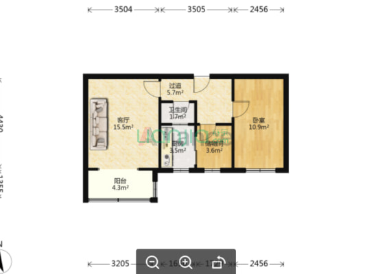 低楼层，全南两居室，带简单装修。-户型图