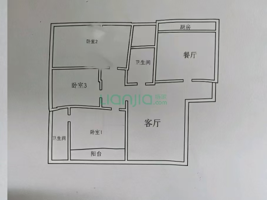 东兴小区(涿州) 3室2厅 南 北-户型图